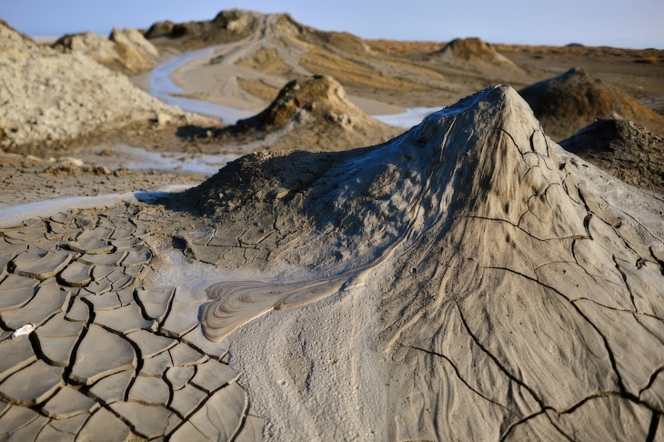 Mud volcanos we find at Gobustan, South of Bakuhere on Earth (click for larger image)